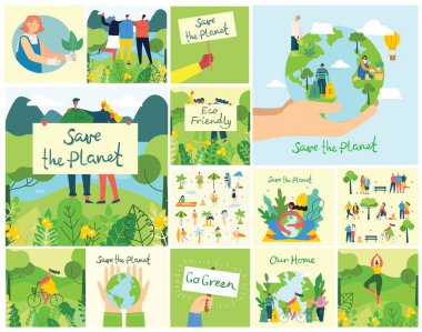 Dünya günü konsepti. Uzayda yüzen küreyi tutan insan elleri. Gezegenimizi kurtarın. Düz vektör izole çizimi.