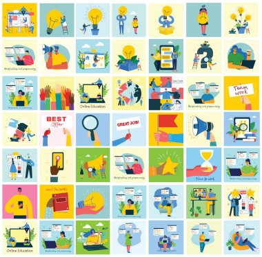 Takım çalışması, iş ve başlangıç tasarım geçmişleri kavramının vektör çizimi. düz tasarımda tock vektör illüstrasyonu.