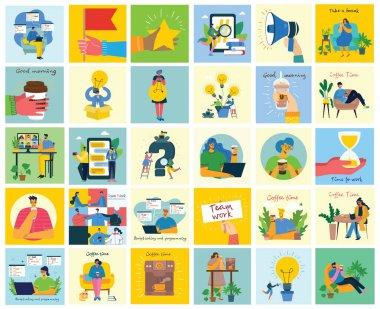 Takım çalışması, iş ve başlangıç tasarım geçmişleri kavramının vektör çizimi. düz tasarımda tock vektör illüstrasyonu.