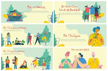 Uluslararası Kadınlar Günü. Farklı uluslar arası ve ırklar arası kadın grupları. Kızlar için güç kavramı, feminen ve feminizm fikirleri. Düz biçimdeki vektör illüstrasyonu