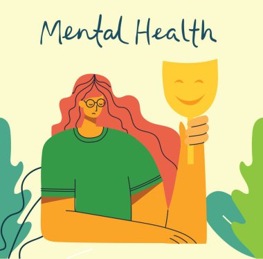 Akıl sağlığı illüstrasyon konsepti. Düz tasarımda ruh sağlığının psikolojik görsel yorumu