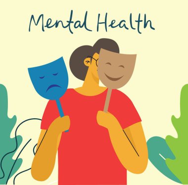 Akıl sağlığı illüstrasyon konsepti. Düz tasarımda ruh sağlığının psikolojik görsel yorumu