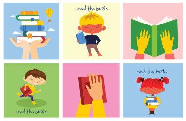 Dünya Kitap Günü 'nün vektör konsepti illüstrasyonları, kitap ve kitap festivalini düz bir şekilde okumak. İnsanlar oturur, durur, yürür ve kitap okurlar.