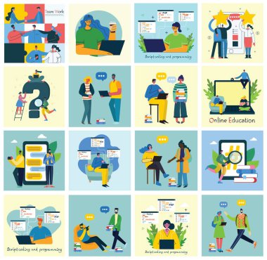 araçları ve kitapları olan vektör öğrenci kümesi