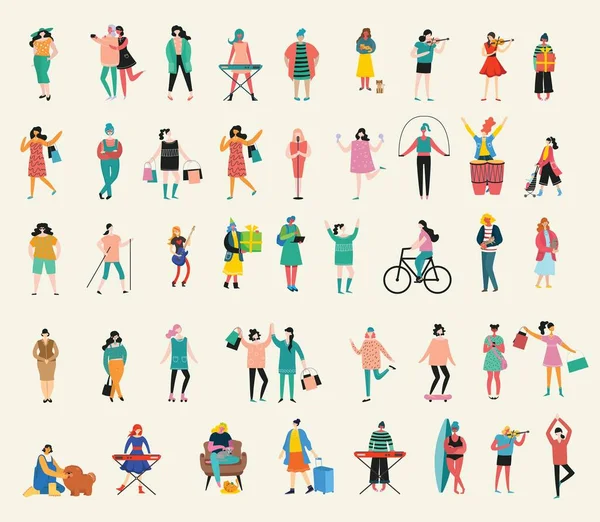 五颜六色的矢量图解概念集妇女的不同活动为快乐妇女的内部卡片 海报和横幅 一群快乐的女性朋友 设计扁平的母亲 — 图库矢量图片