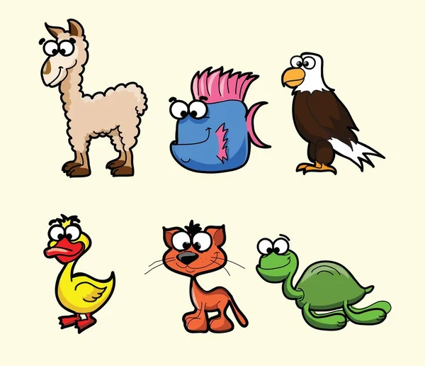 Conjunto Vectores Diferentes Animales Lindos Estilo Dibujos Animados — Archivo Imágenes Vectoriales