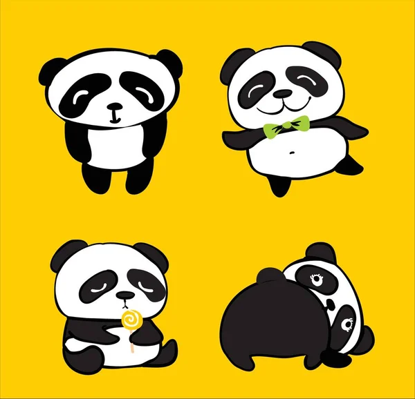 Vector Illustration Cute Baby Panda Set Simple Style — Stock Vector