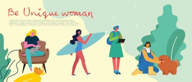 Uluslararası Kadınlar Günü. Farklı uluslar arası ve ırklar arası kadın grupları. Kızlar için güç kavramı, feminen ve feminizm fikirleri.