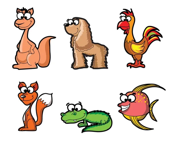 Coleção Animais Hipster Personagem Desenho Animado Canguru Cão Raposa Crocodilo — Vetor de Stock