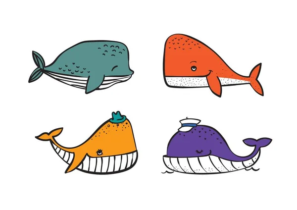 Vektoruppsättning som representerar olika havsdjur. Abstrakt dekorativ söt illustration. Grafiska designelement för tryck och webb — Stock vektor