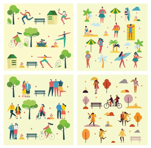 Fondos Ilustración Vectorial Personas Grupo Caminando Aire Libre Parque Fin — Archivo Imágenes Vectoriales