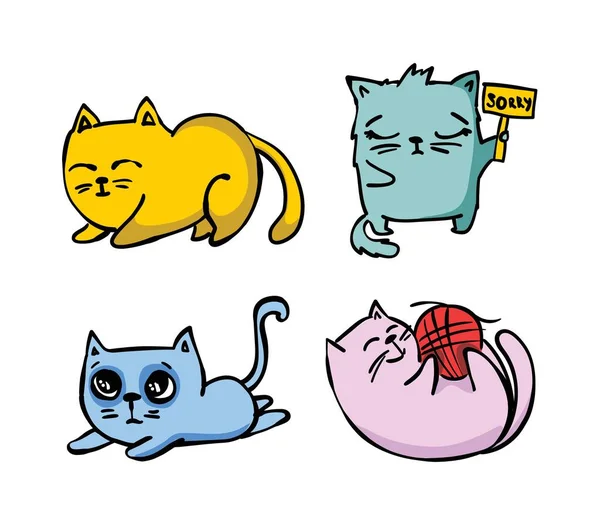Sevimli Kedi Kedi Yavrularının Düz Stil Çizgi Film Çizimi — Stok Vektör