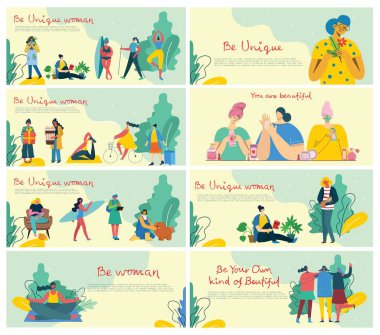 Uluslararası Kadınlar Günü. Farklı uluslar arası ve ırklar arası kadın grupları. Kızlar için güç kavramı, feminen ve feminizm fikirleri.