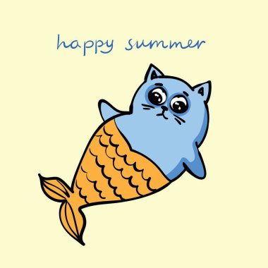 Şirin kedi denizkızı, çocuklar için vektör çizimi