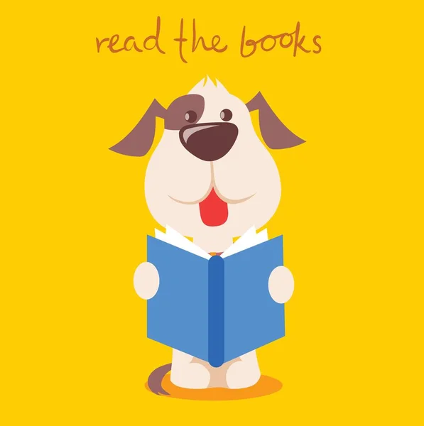 Akıllı Köpek Kitap Okuyor Vektör Illüstrasyonu — Stok Vektör