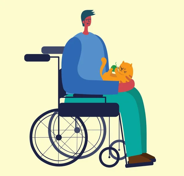 Man Disabled Holding Domestic Animals Colorful Vector Illustration — Image vectorielle