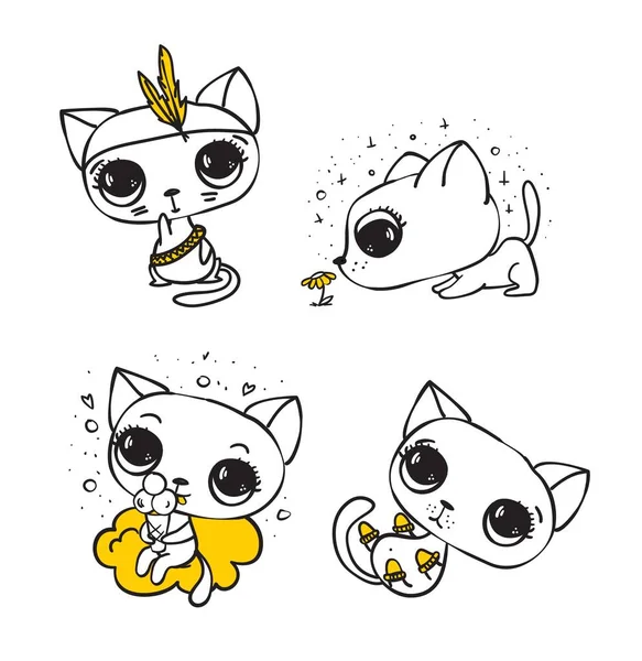 ภาพก บแก กแมวน ตลก Doodle แมวสเก — ภาพเวกเตอร์สต็อก