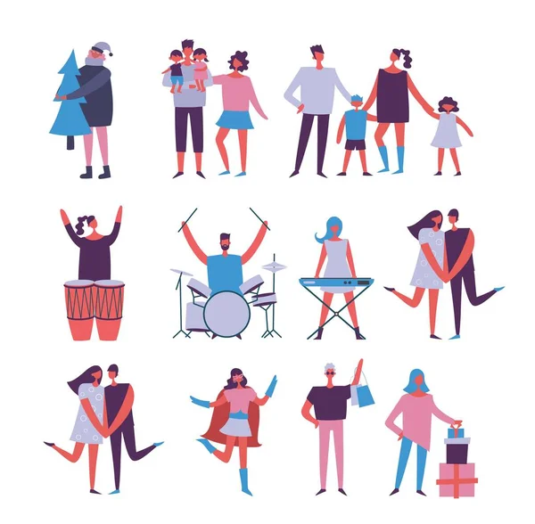 Ensemble Personnes Hommes Femmes Avec Des Signes Différents Objets Graphiques — Image vectorielle