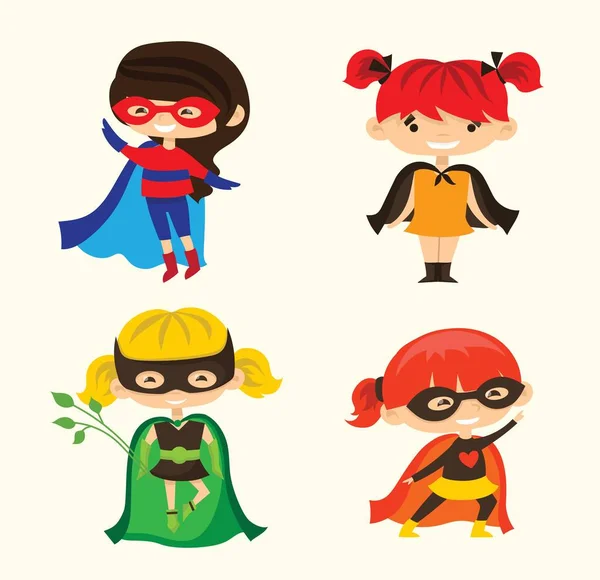 Vektorové Ilustrace Plochém Designu Ženských Mužských Superhrdinů Komiksovém Kostýmu — Stockový vektor