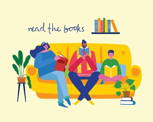 Vector Concept Illustrations World Book Day Διαβάζοντας Βιβλία Και Φεστιβάλ — Διανυσματικό Αρχείο