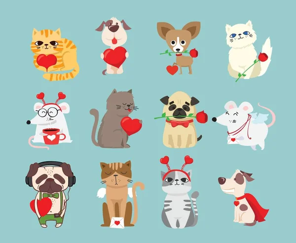 Légy Valentinom Valentin Napi Banner Háttér Szórólap Plakát Aranyos Állatokkal — Stock Vector