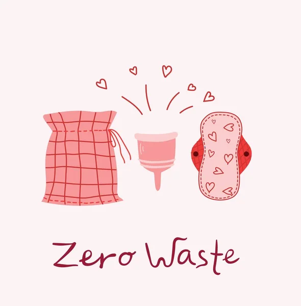 Tema Menstruación Período Varios Productos Higiene Femenina Cero Objetos Desecho — Vector de stock
