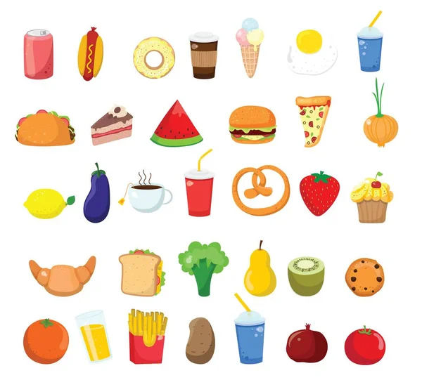 Μεγάλο Σετ Εικονίδια Τροφίμων Επίπεδη Στυλ Φρούτα Λαχανικά Κρέας Ψωμί — Διανυσματικό Αρχείο