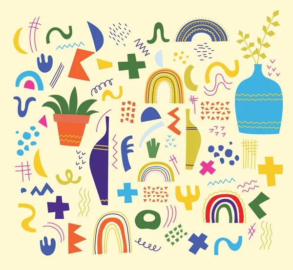 Vector Set Van Trendy Doodle Abstracte Natuur Geometrische Vormen Iconen — Stockvector