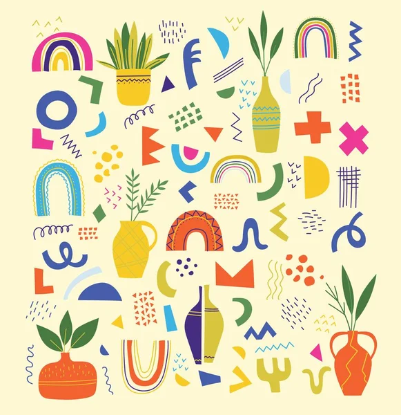 Vector Set Van Trendy Doodle Abstracte Natuur Geometrische Vormen Iconen — Stockvector