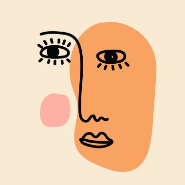 El çizimi yüz, şekiller ve karalama nesneleri. Soyut modern vektör illüstrasyonu.