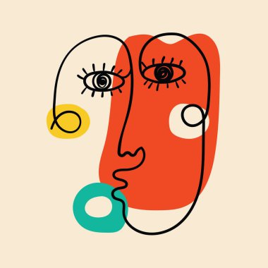 El çizimi yüz, şekiller ve karalama nesneleri. Soyut modern vektör illüstrasyonu.