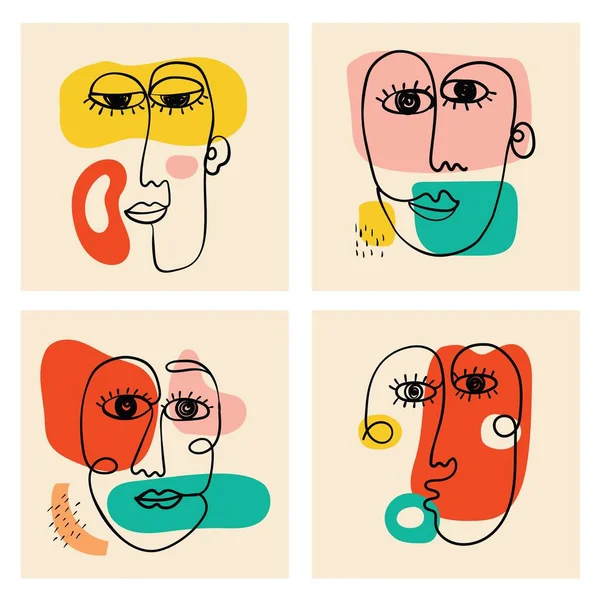 Conjunto de mano dibujado varias caras, formas y objetos garabato. Ilustración vectorial moderna contemporánea abstracta. — Vector de stock