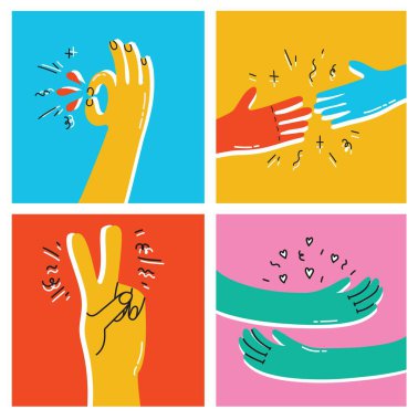 Help and empathy concept two hands helping one another vector simple minimal illustration, friendship understanding, support. clipart