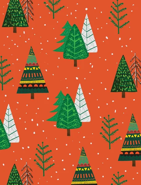 Vektor-Handzeichnung trendige abstrakte Illustrationen der Weihnachtskarte von Frohe Weihnachten und Frohes Neues Jahr 2022 mit Weihnachtsbaum, Winterwald und Schriftzug. — Stockvektor