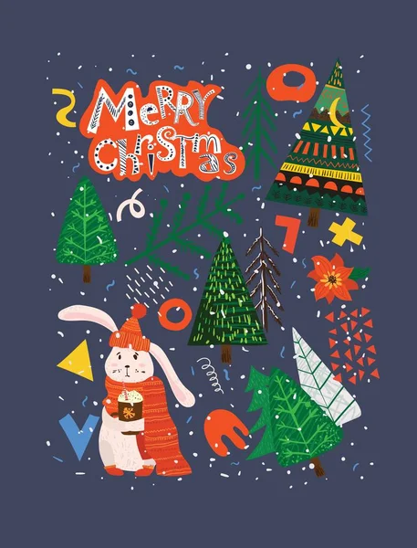 圣诞佳节和2022年新年佳节贺卡的流行摘要插图 附有圣诞树 冬季森林和书信 — 图库矢量图片