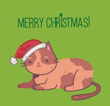 Noel kedisi, örgü şapka ve süveter gibi şirin aksesuarları olan Mutlu Noeller.