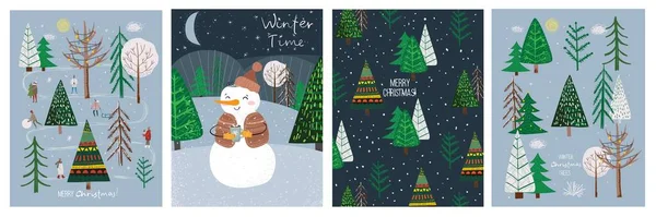 Vektor Trendi Gambar Abstrak Kartu Liburan Merry Christmas Dan Happy - Stok Vektor