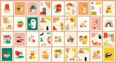 El çizimi şekilleri ve karalama nesneleri olan arka planlar. Soyut modern trend vektör çizimleri.