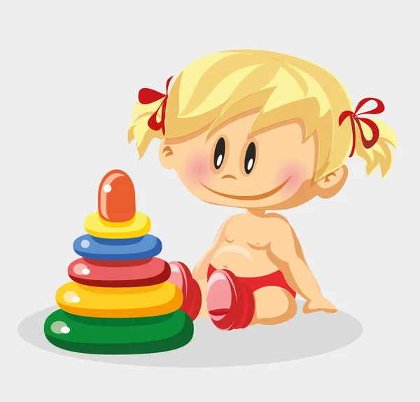 Bayi perempuan dengan mainan - Stok Vektor