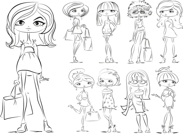 Dibujos animados chicas de moda — Vector de stock