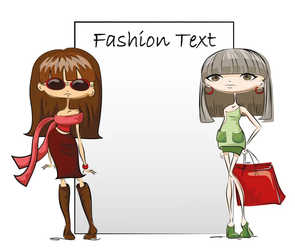 Cartone animato ragazze alla moda — Vettoriale Stock