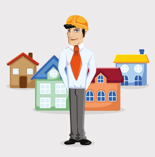 Builder and houses — Stock Vector