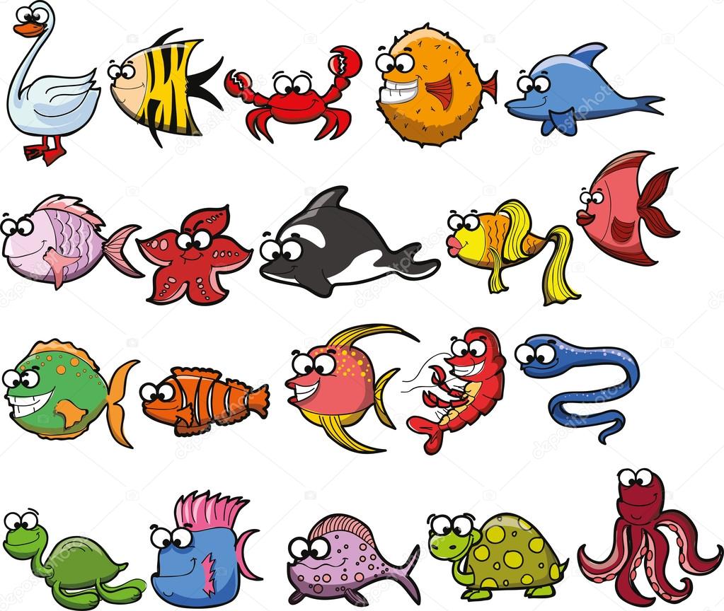 Cartoon animals and fishes