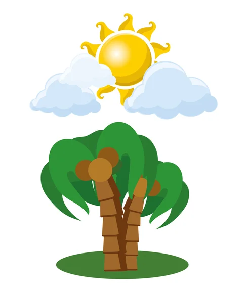 Kreslený strom a slunce — Stockový vektor