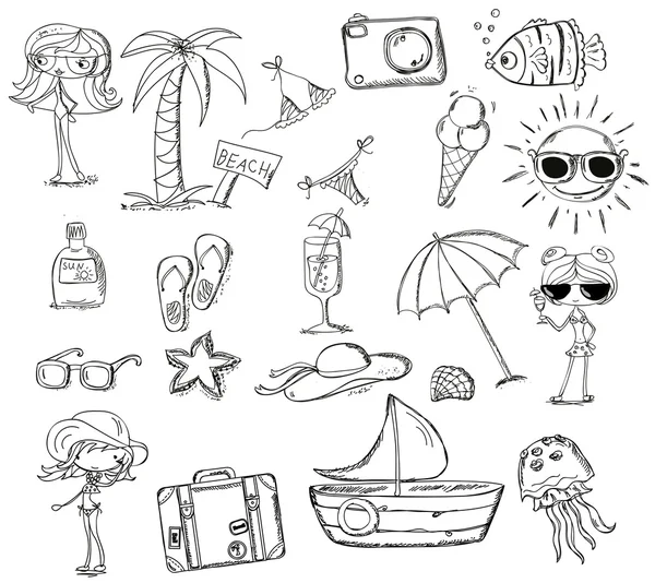 Set of doodle travel icons — Stock Vector