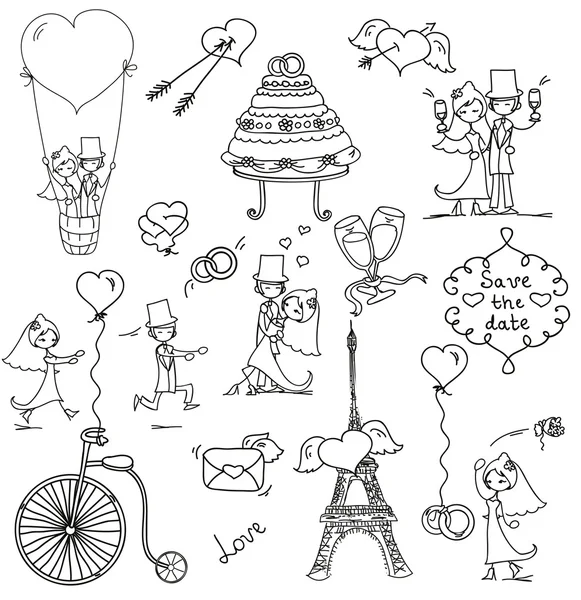 Ensemble de mariage Doodle — Image vectorielle