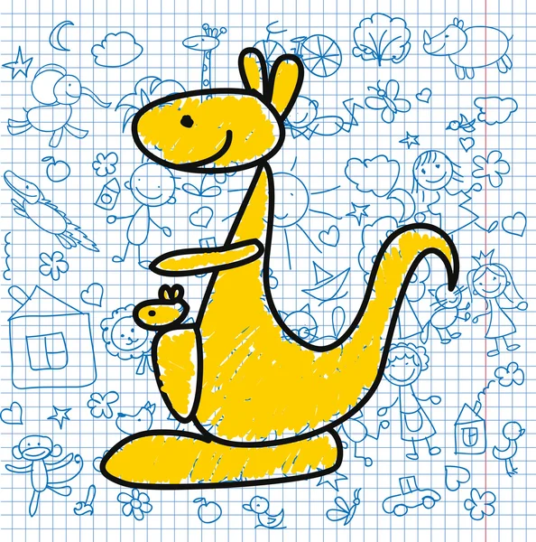 Dessins pour enfants de doodle kangourou — Image vectorielle