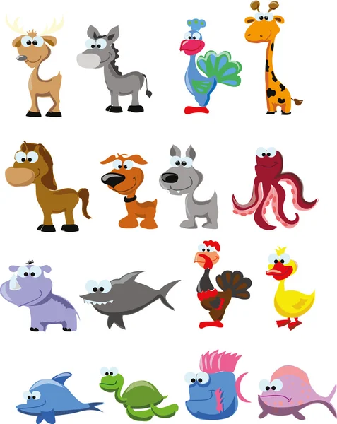 Set of cute cartoon animals — Stock Vector