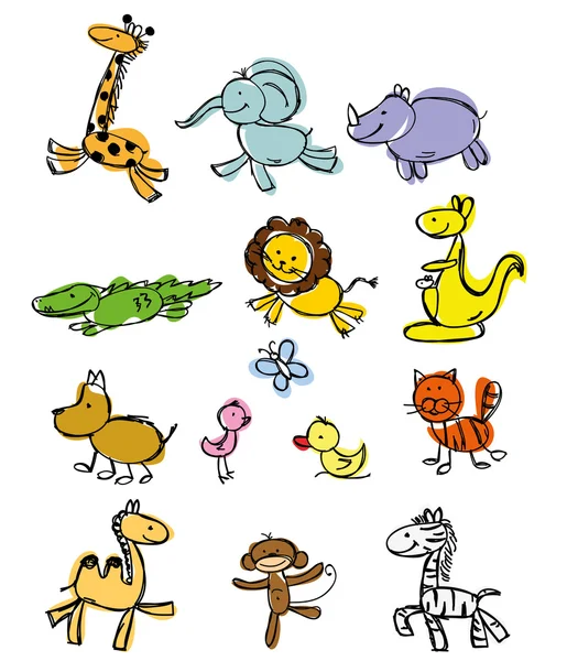 Dibujos infantiles de animales garabatos — Vector de stock