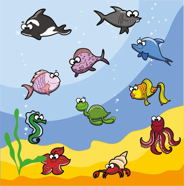 Dibujos animados peces de mar lindo — Vector de stock